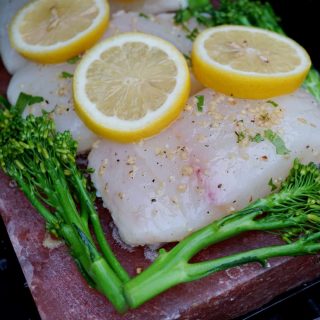 Halibut Grilled On A Himalayan Salt Block With Broccolini