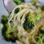 pasta and broccoli on a fork