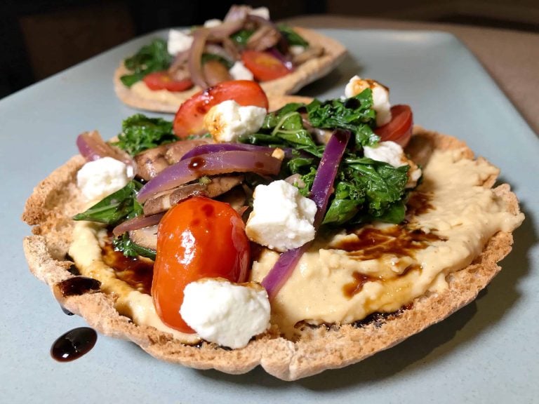 Pita pizza on a blue plate