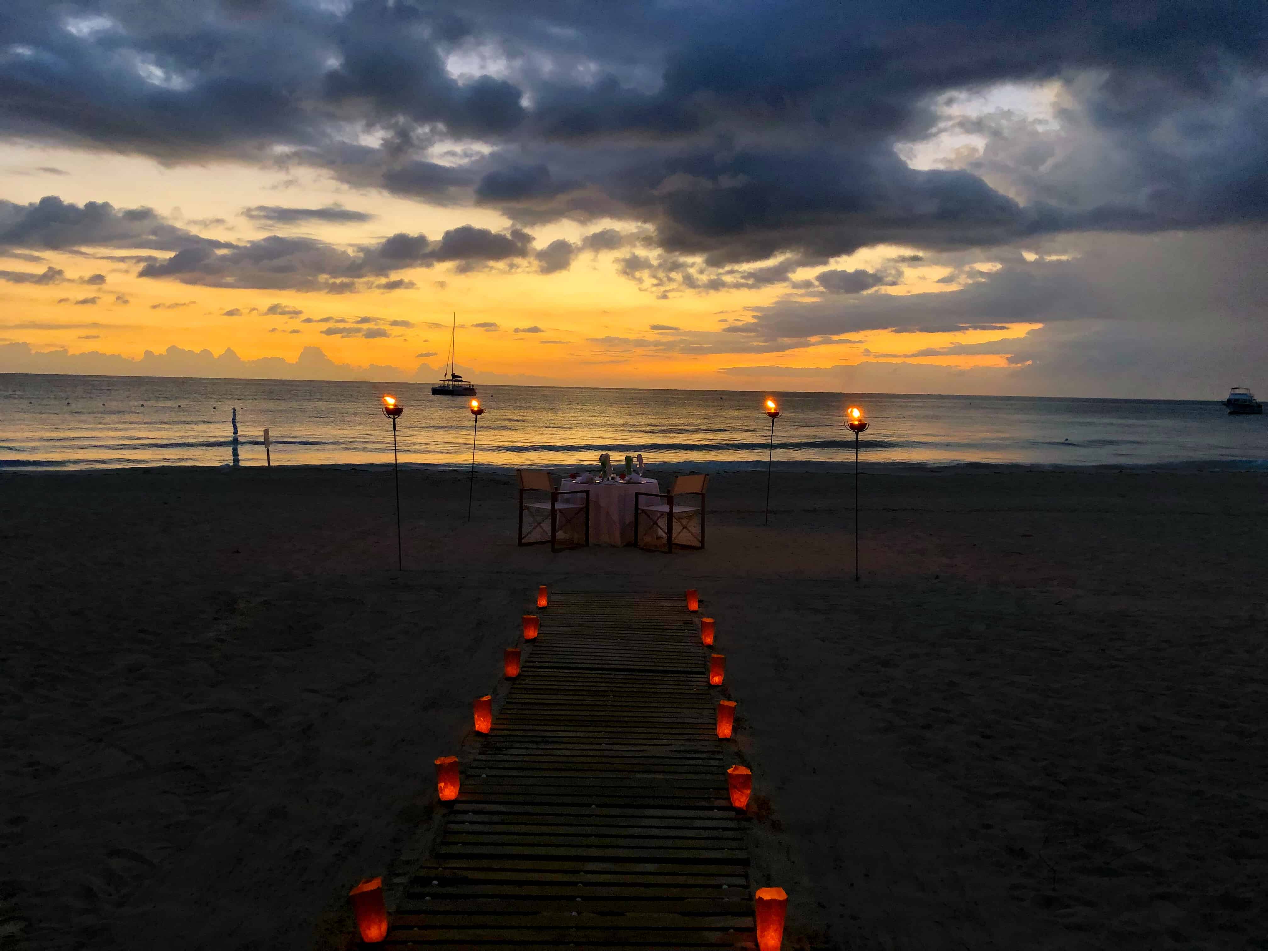 Private dinner on the beach at Couples Swept Away in Negril, Jamaica