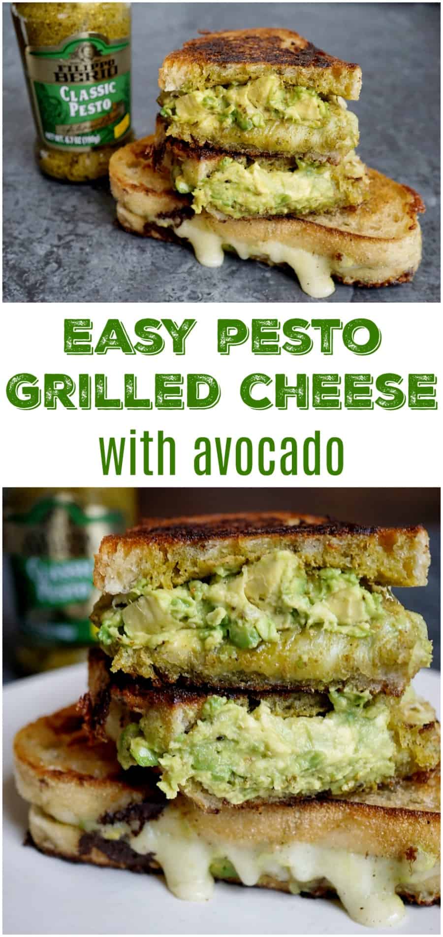 This Pesto Grilled Cheese is made with Filippo Berio Classic Pesto and stuffed with fresh avocado. It's a quick and easy weeknight dinner and sure to be a new favorite in your home.