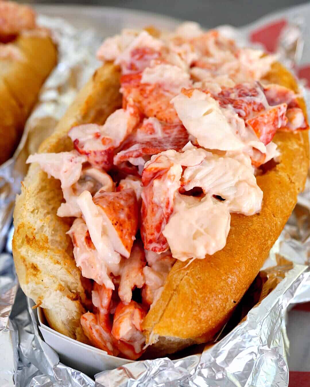 If you're looking for the best lobster roll in Boston, add James Hook Lobster Co to the list! It's packed with large chunks of fresh lobster meat.