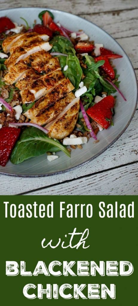 This Toasted Farro Salad with Blackened Chicken will totally change your view on salads. It's quick and easy to make and SO filling! It even makes delicious leftovers.