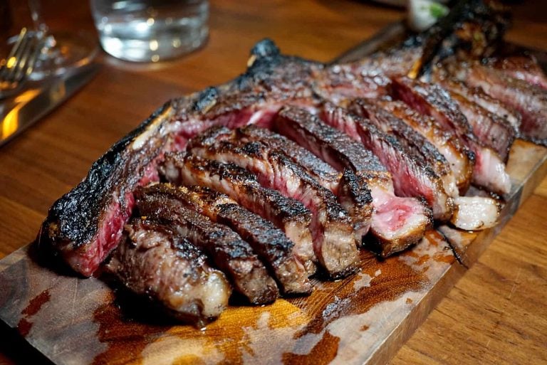 Tomahawk steak sliced