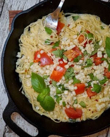 Brie Spaghetti With Basil, Corn, And Tomatoes