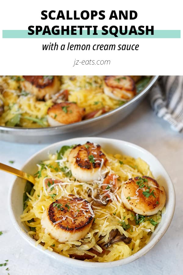 Seared Scallops in a white bowl pinterest pin