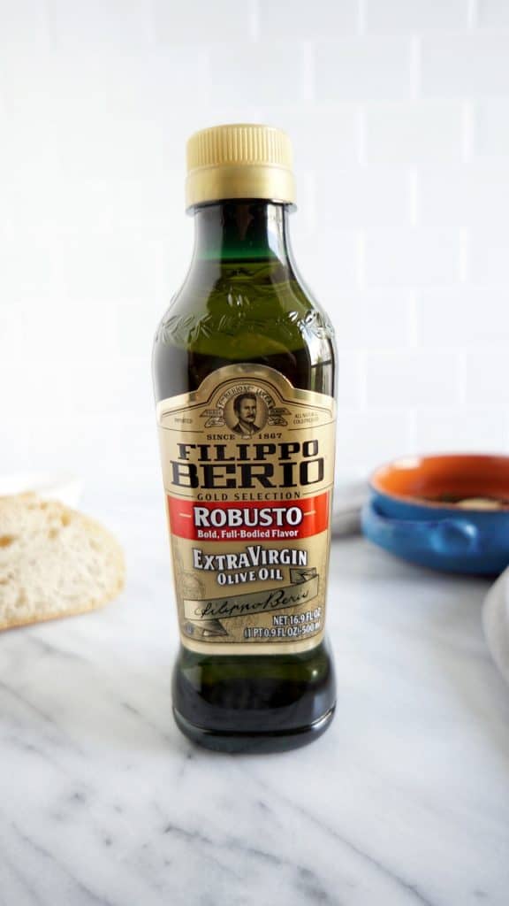 Felippo Berio olive oil on a marble counter