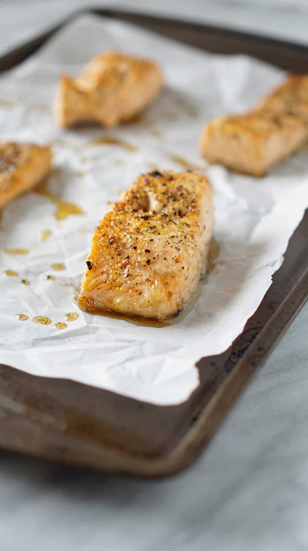 salmon filet on a baking sheet