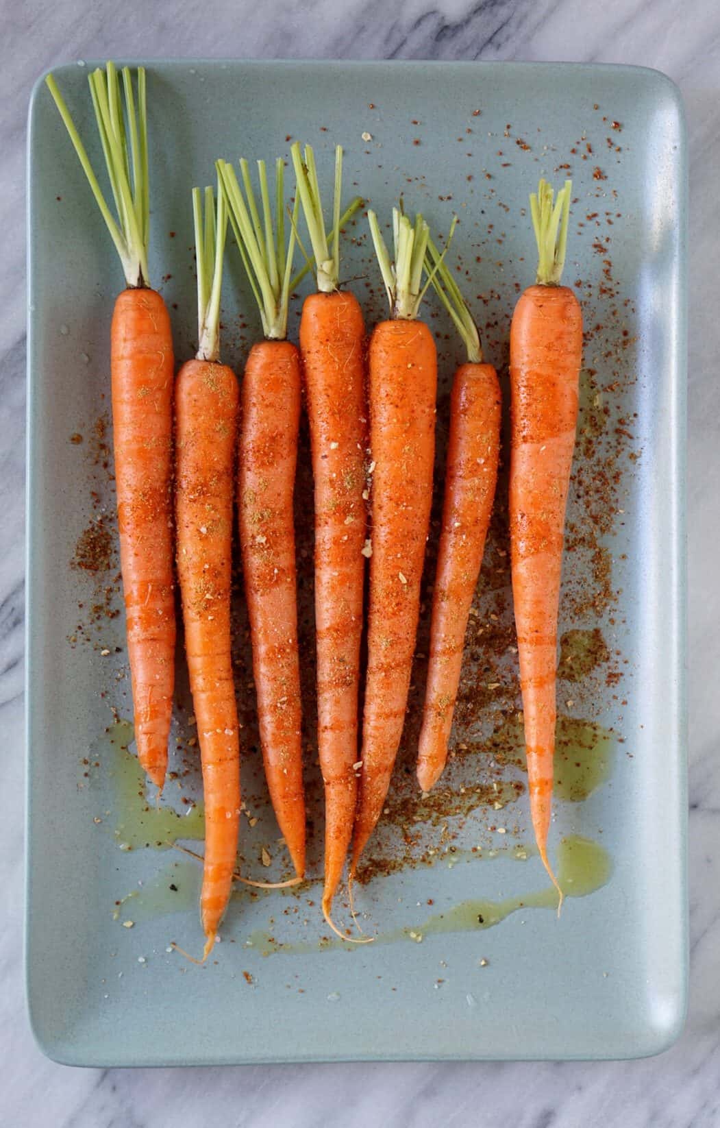 carrots on a blue platter