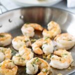 Garlic butter shrimp in a pan