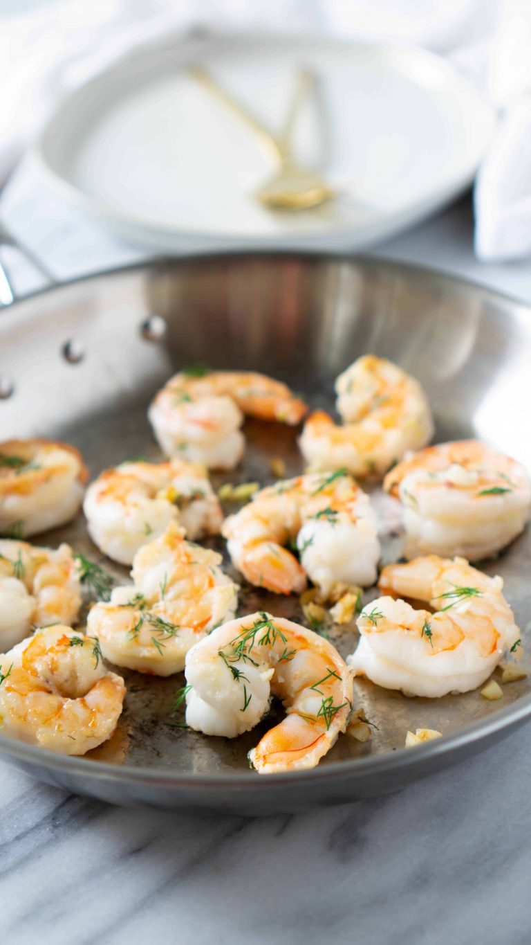 Garlic butter shrimp in a pan