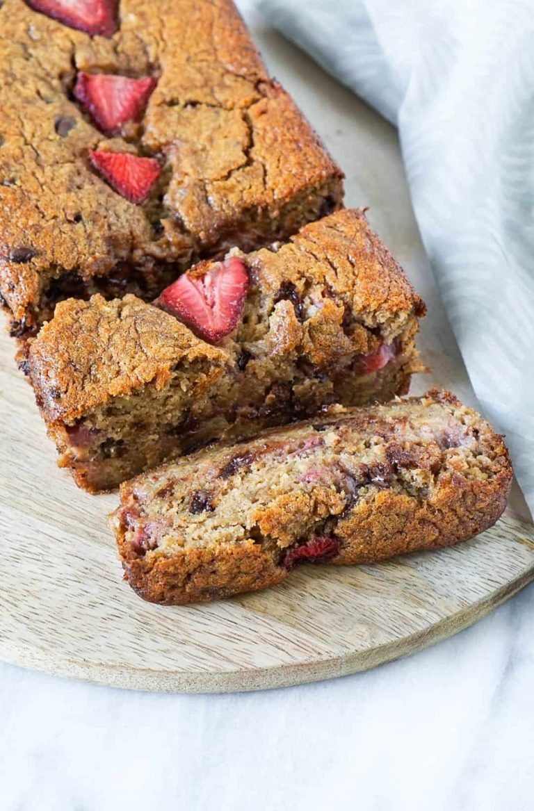 banana bread on a wooden tray