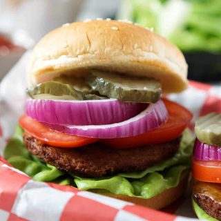 close up of a veggie burger