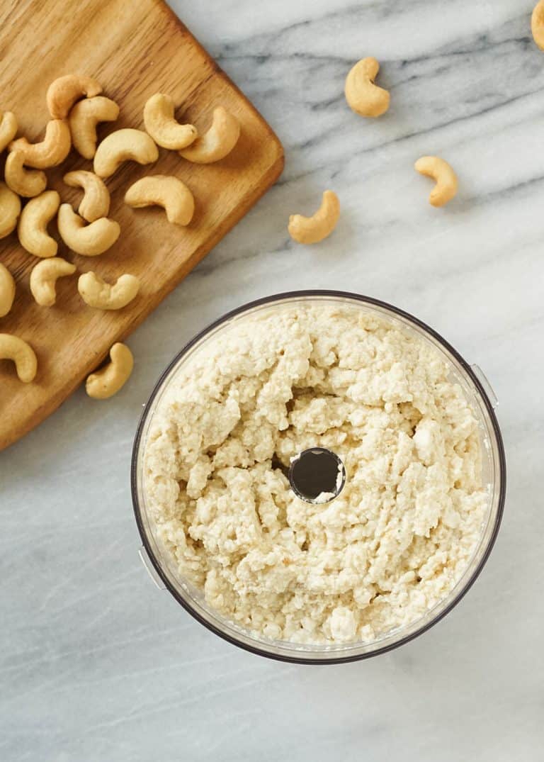 vegan ricotta cheese in a food processor with cashews