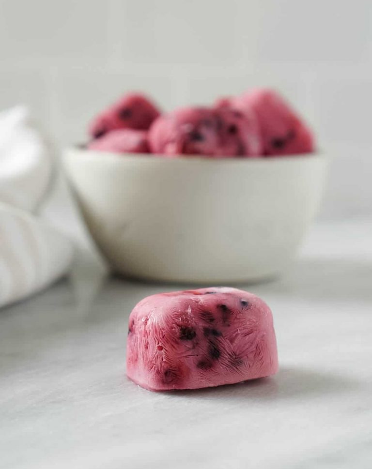 mixed berry yogurt bites in a bowl 