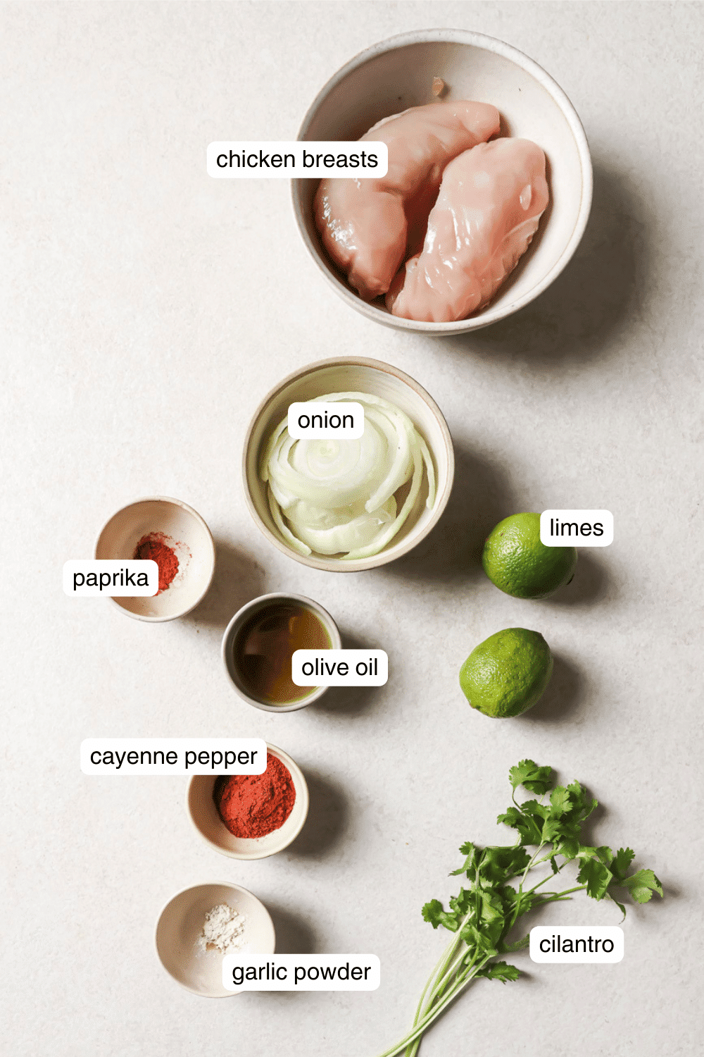 Labeled ingredients for chili lime chicken