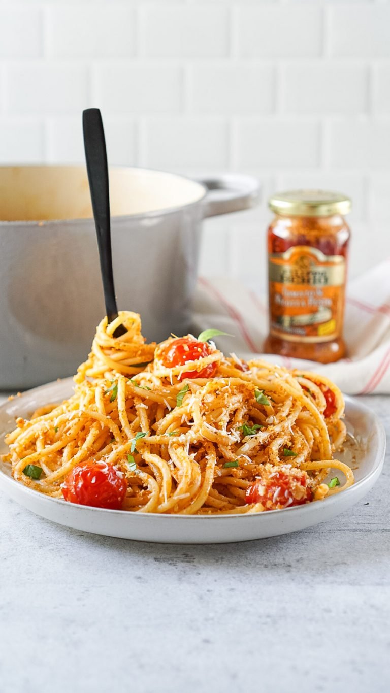 Creamy Tomato Ricotta Pesto Pasta Recipe With Balsamic Burst Tomatoes