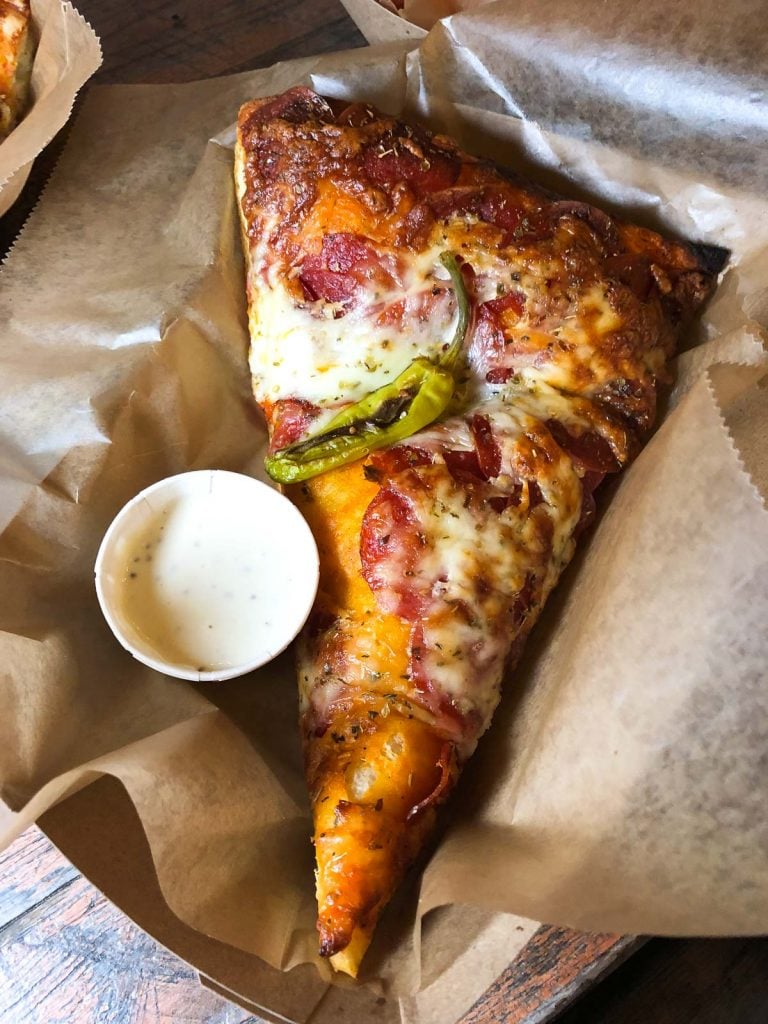 slice of pizza from slab in portland maine