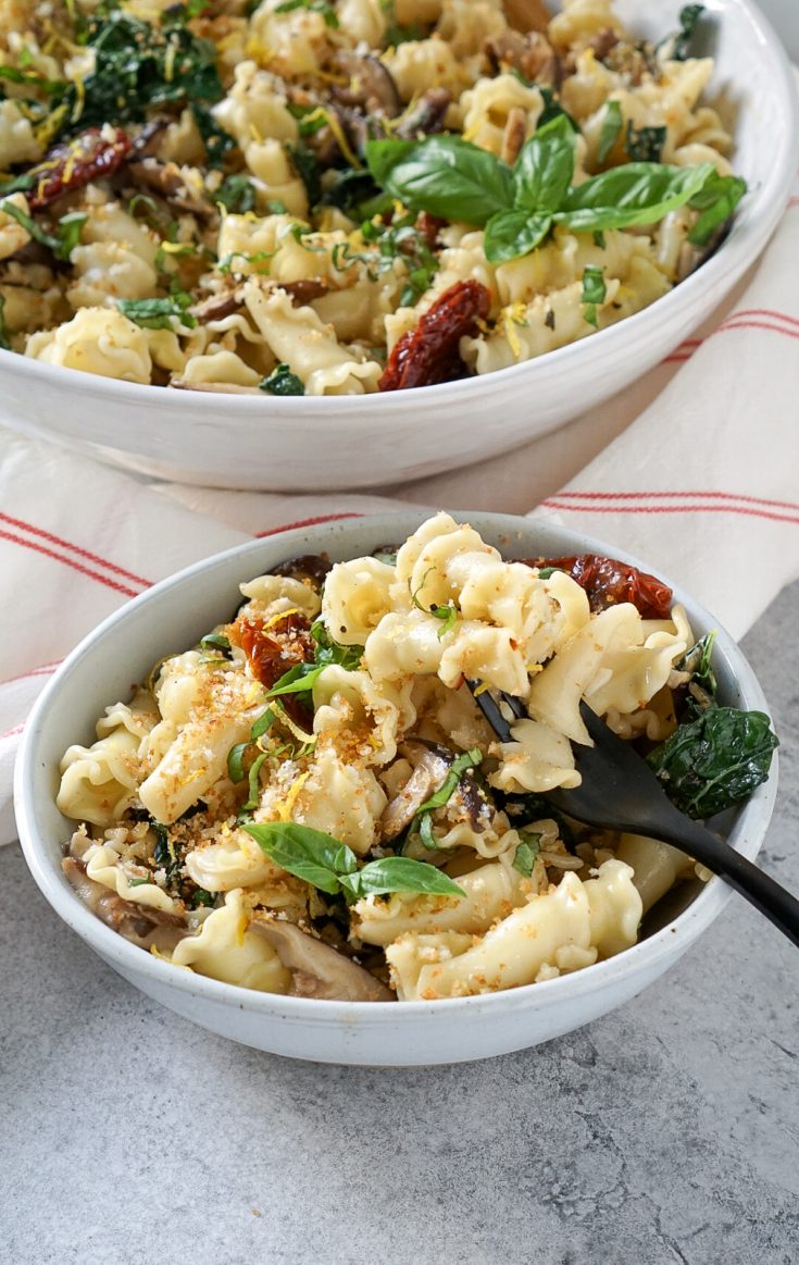 Insanely Delicious Creamy Tuscan Kale Campanelle With Lemony Panko