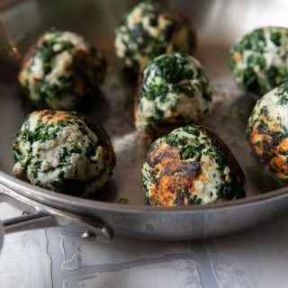 ground turkey meatballs in a skillet