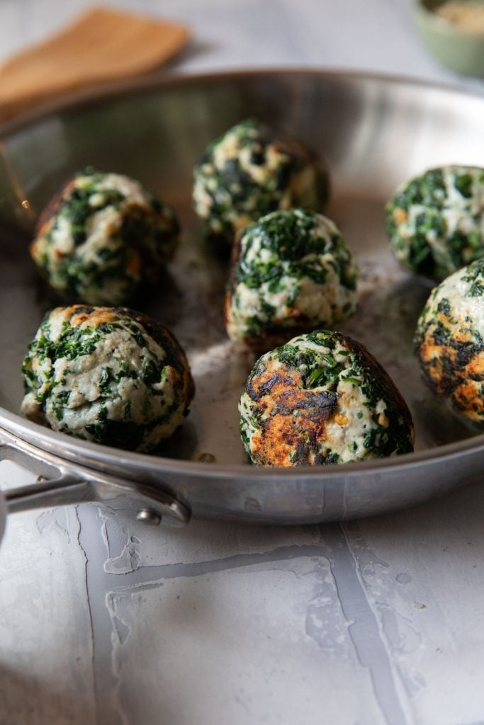 ground turkey meatballs in a skillet