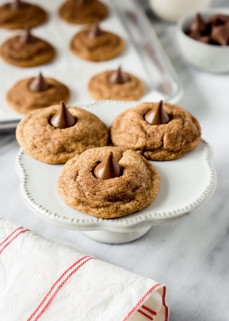 hershey kiss cookies with a red striped dish towel