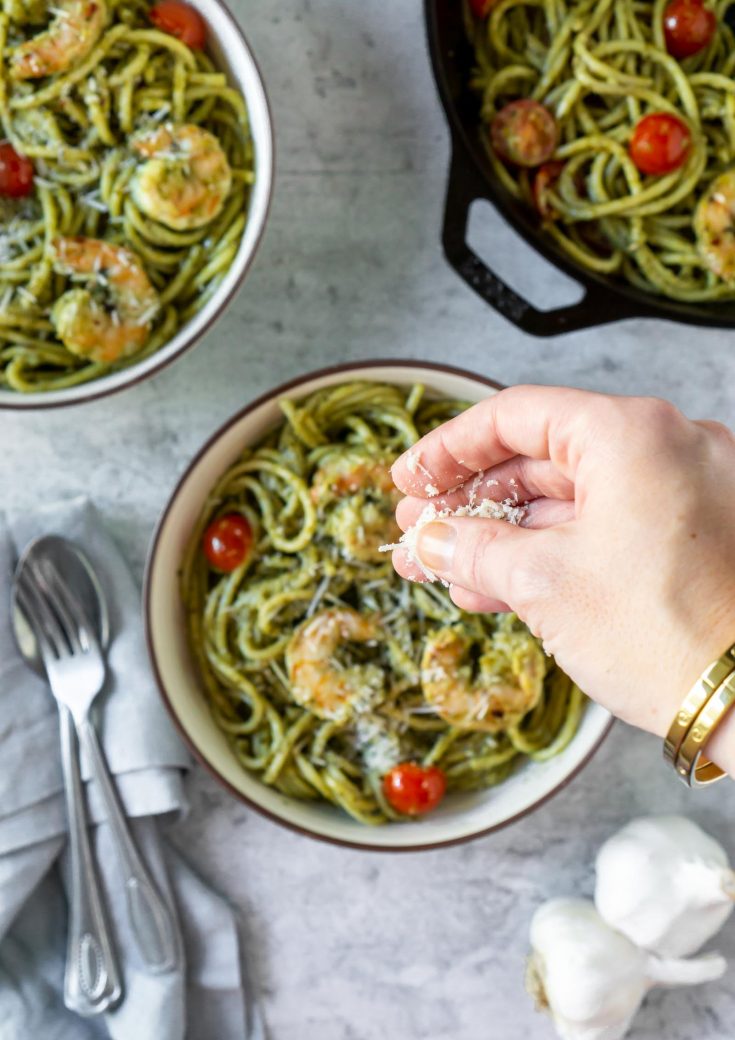 Creamy Basil Pesto Shrimp Pasta (ready in 30 minutes!) - JZ Eats