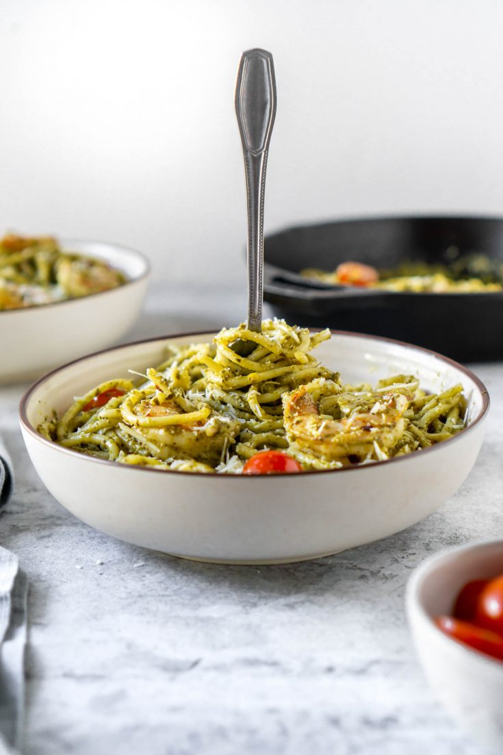 Creamy Basil Pesto Shrimp Pasta (ready in 30 minutes!) - JZ Eats