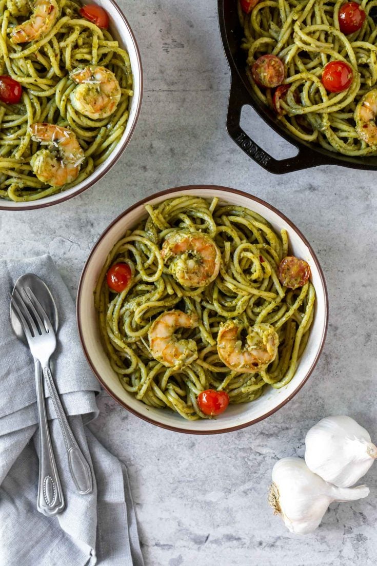 Creamy Basil Pesto Shrimp Pasta (ready in 30 minutes!) JZ Eats