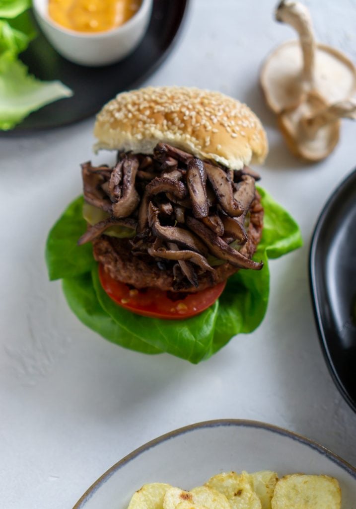 a vegetarian burger on a white background