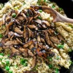 mushroom risotto in a pan