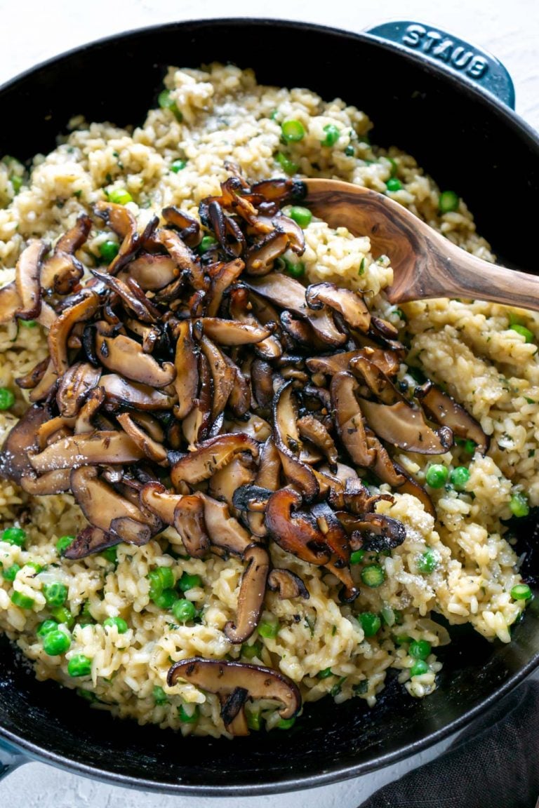 mushroom risotto in a pan