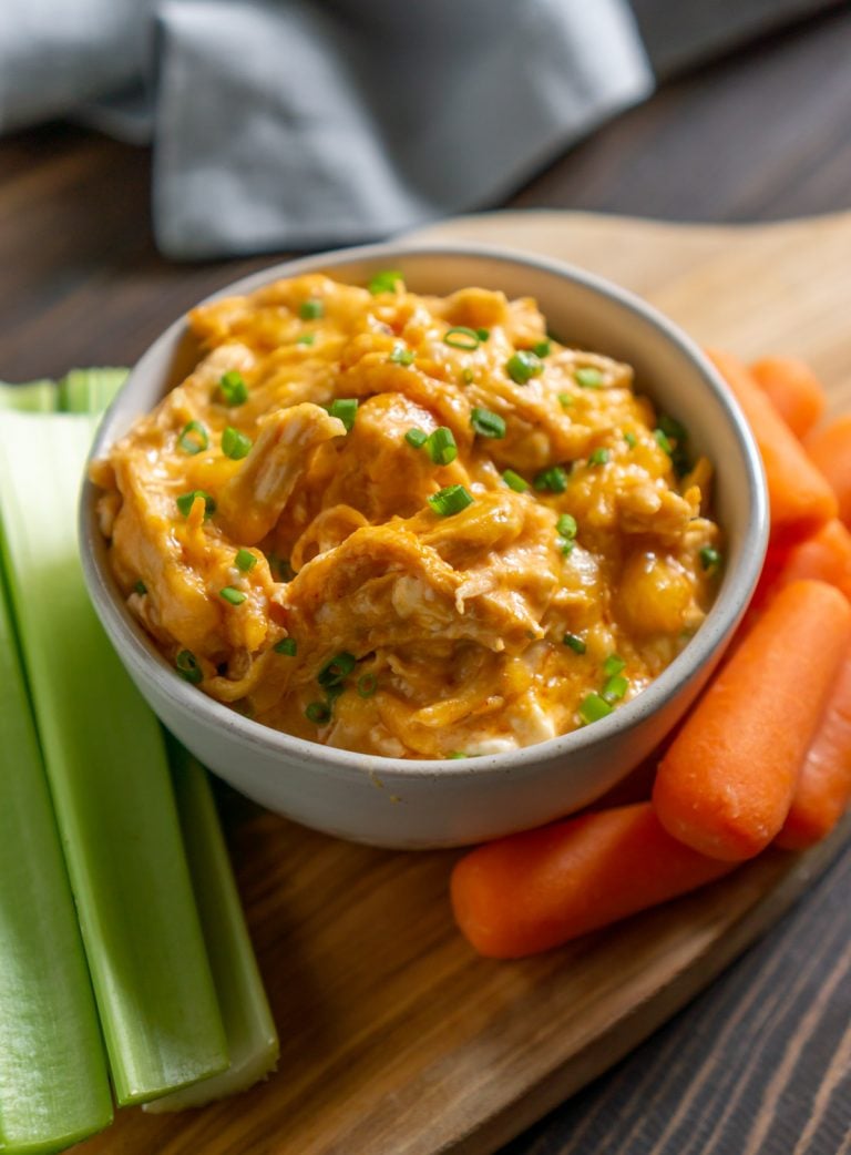 buffalo chicken dip in a small bowl