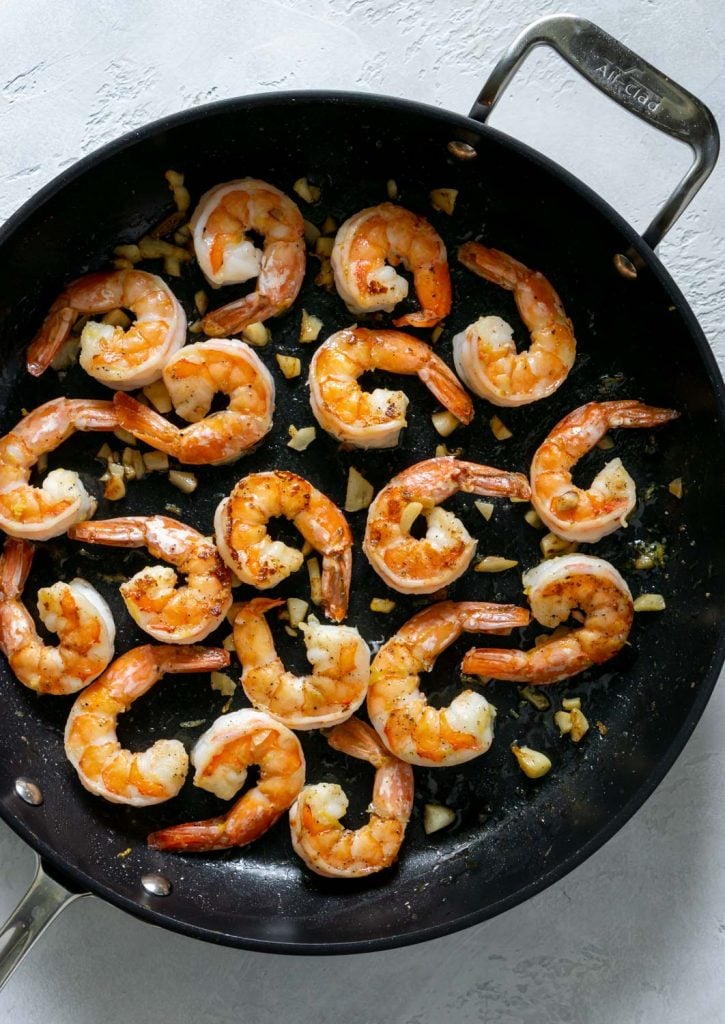 shrimp in a large non-stick pan