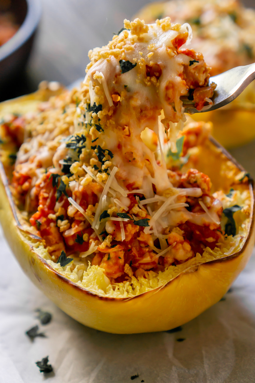 Lasagna Stuffed Spaghetti Squash - JZ Eats