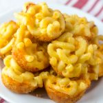 macaroni and cheese bites on a white plate