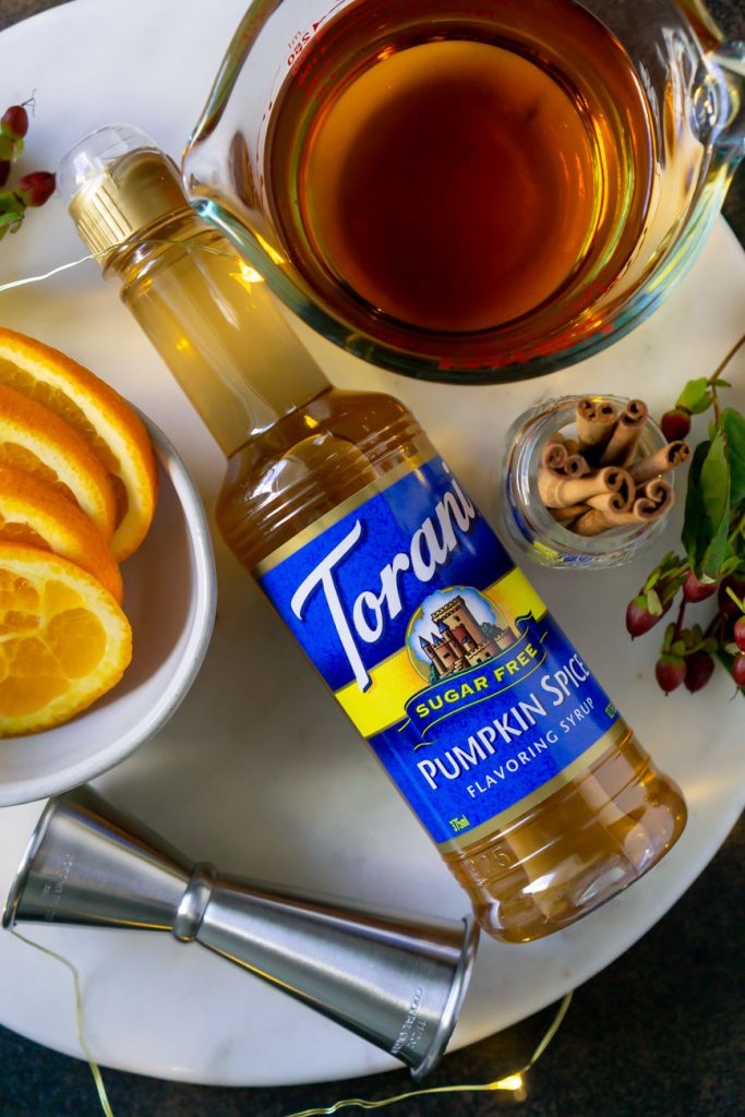 torani syrup, bourbon, and oranges