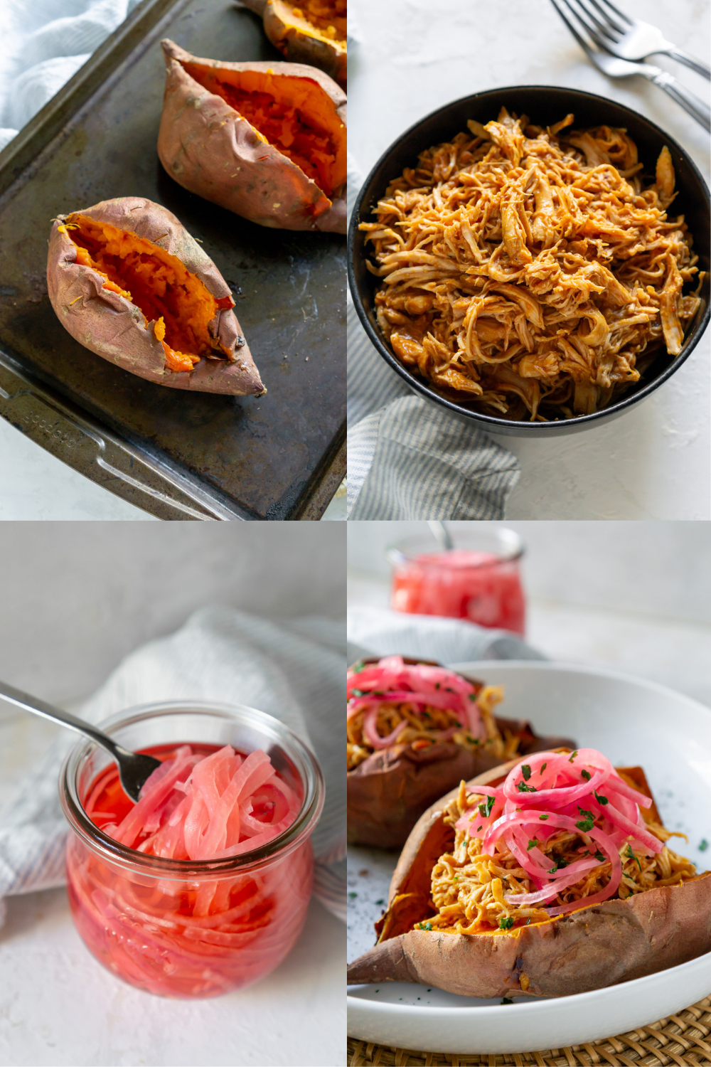 Steps to make stuffed sweet potatoes.