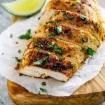 pan seared chicken with a lime wedge