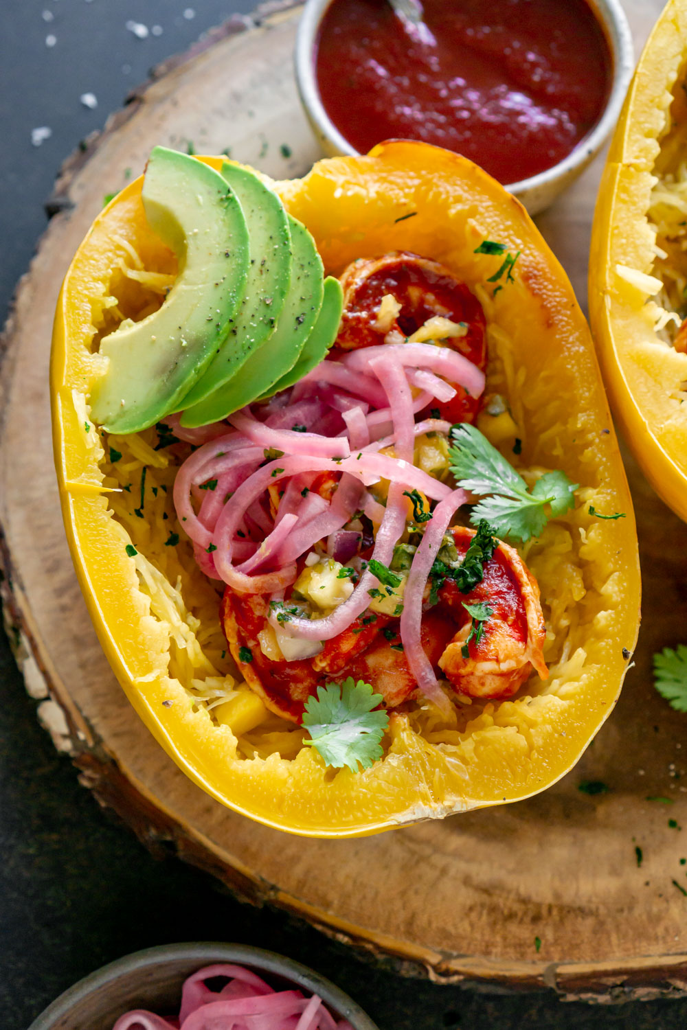 BBQ Shrimp Spaghetti Squash Boats - JZ Eats