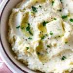 garlic mashed potatoes in a white bowl