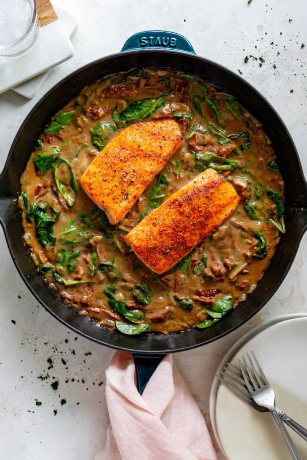 Creamy Garlic Tuscan Salmon [Whole30, Dairy Free, Paleo]