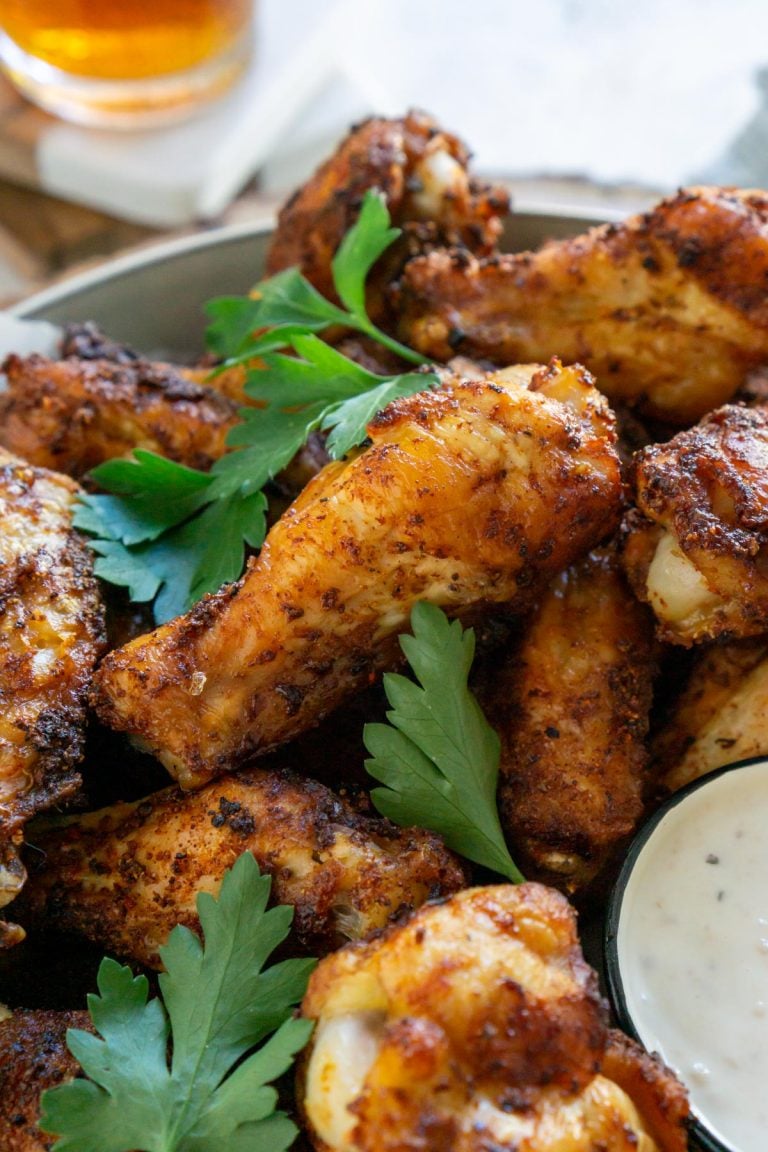 air fryer lemon pepper wings with parsley and ranch dressing