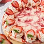 strawberry cheesecake on a white plate