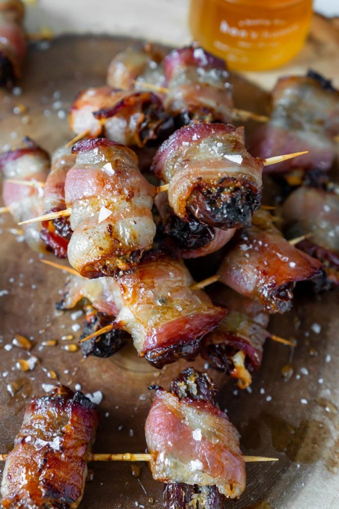 bacon wrapped dates on toothpicks