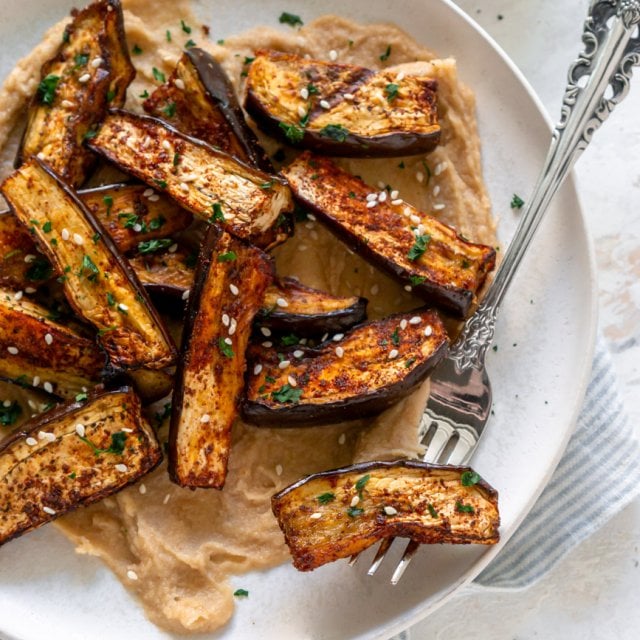 Air Fryer Eggplant Fries (With Miso Tahini Sauce)