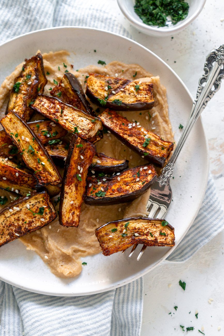 Air Fryer Eggplant Fries (With Miso Tahini Sauce)