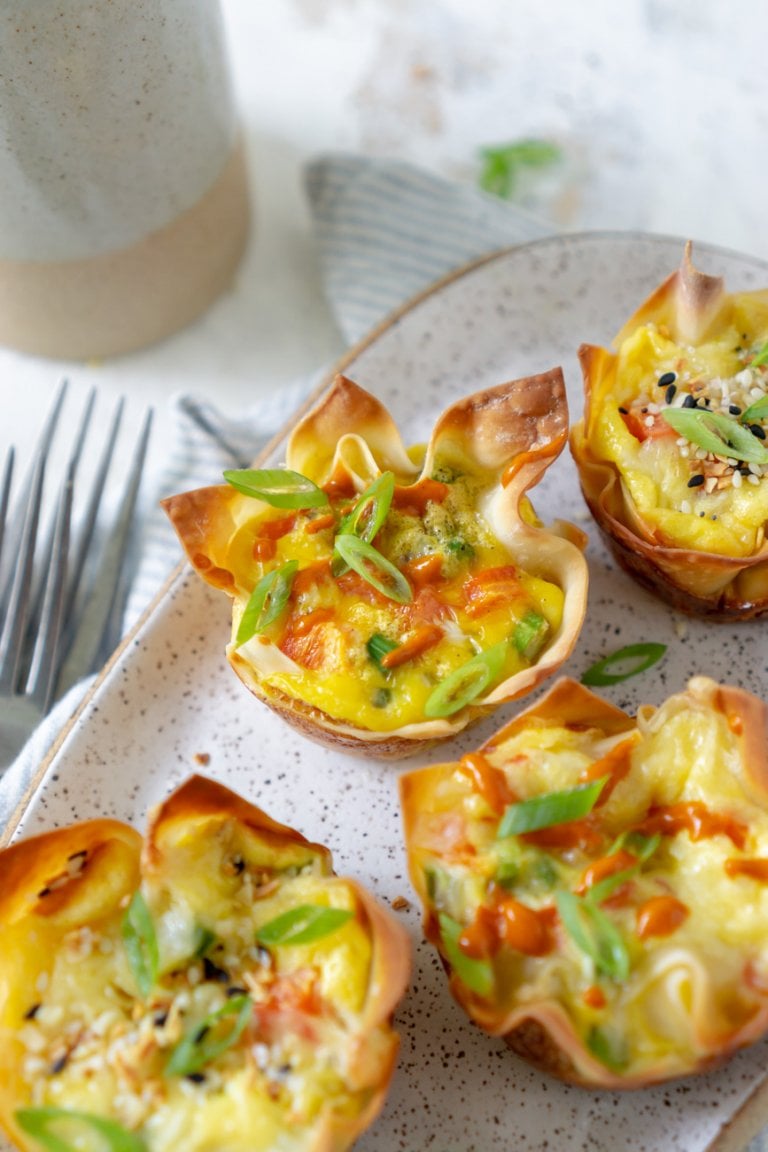 egg bites on a plate with a fork