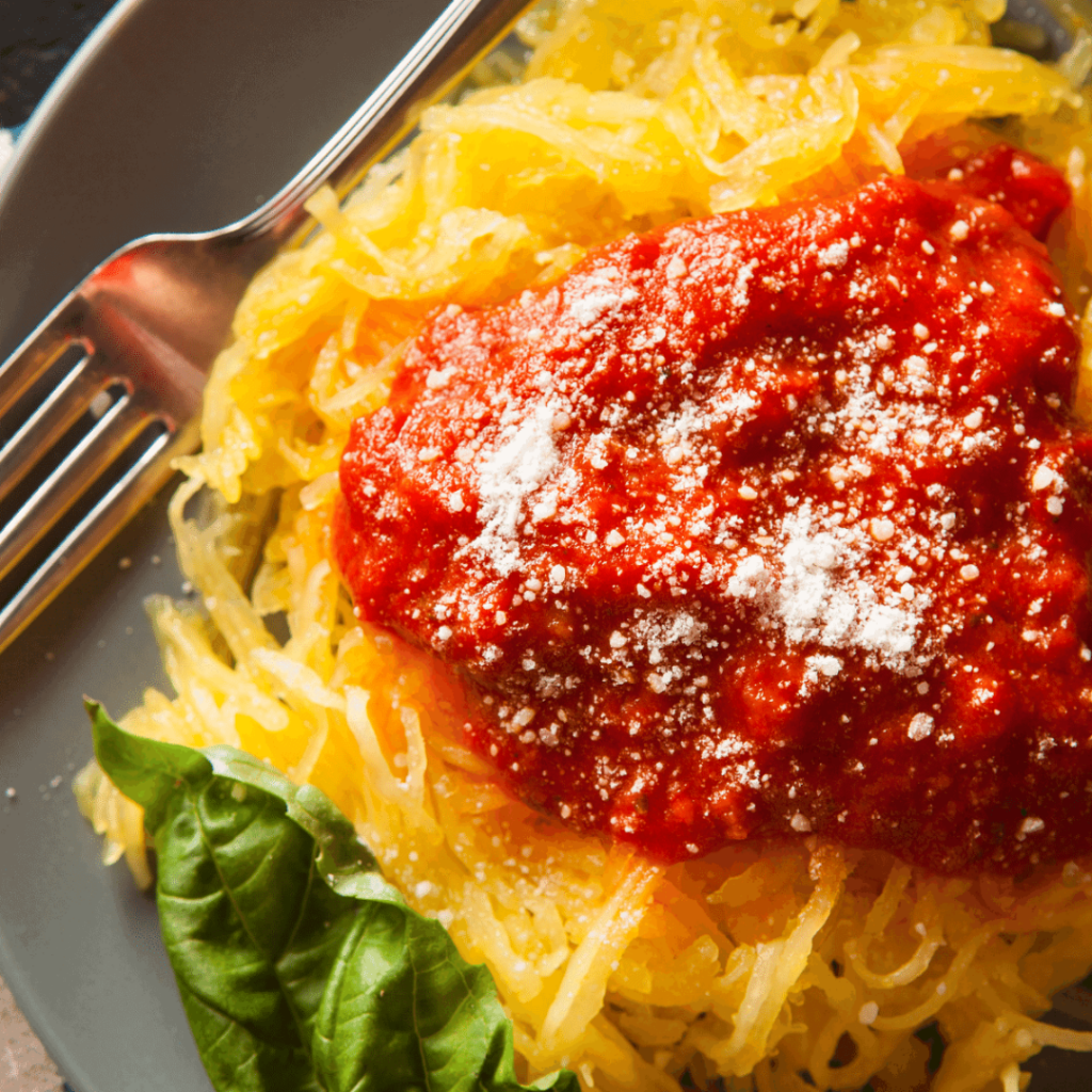 marinara sauce on top of spaghetti squash