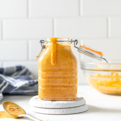 big mac sauce in a glass jar with a spoon